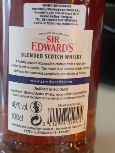 Kit 2 Whisky Escocês Sir Edward's Finest 1 L Tampa Vermelha