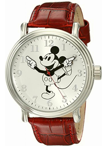 Disney Mickey Mouse Reloj Para Hombre Con Correa Negra, Rojo