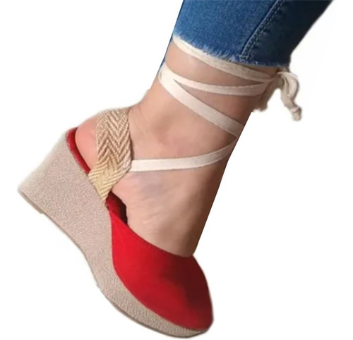 Sandalia Romana Plataforma Mujer Color Rojo Altura 6cm