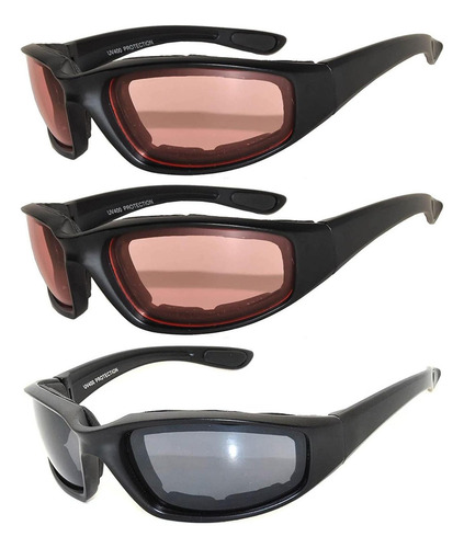 Paquete De 3 Gafas De Motocicleta Acolchadas Uv400