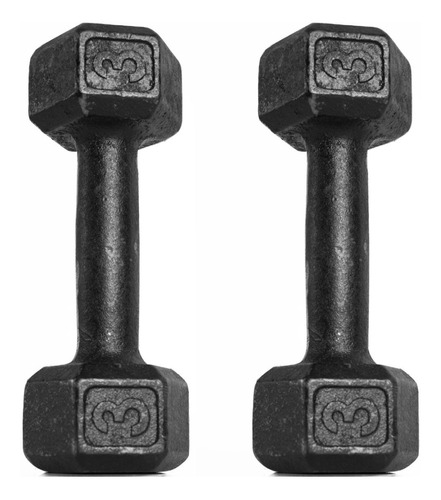 Par 2 Halter Dumbell Sextavado Pintado Peso 3kg Megagym Cor Preto