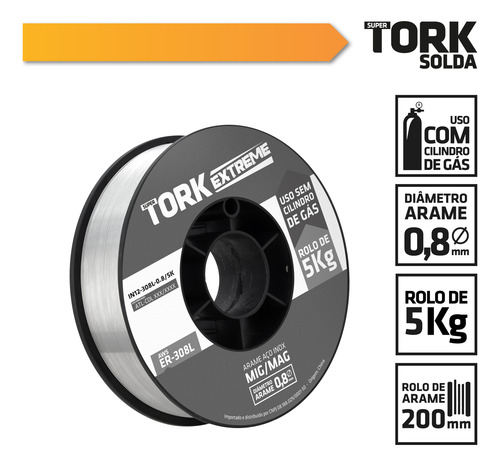 Arame Solda Inox 308l Uso Com Gás 8mm Rolo De 5kg Mig Tork