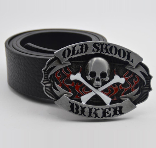 Cinto Couro C/ Fivela Biker Moto Grupo Caveira Tattoo Rock