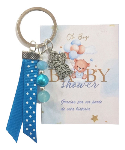 30 Llaveros Baby Shower Listón Azul