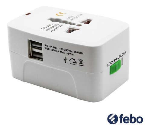 Adaptador Universal Para Viajes Usbx2 Europa Eeuu Asia Etc