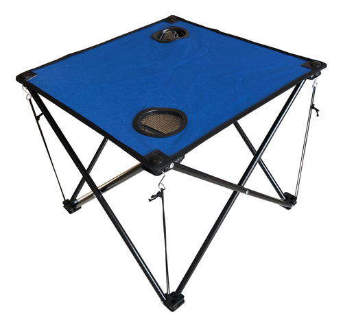 Imagen 1 de 10 de Mesa De Tela Plegable Con Portavasos Con Funda Azul Iael