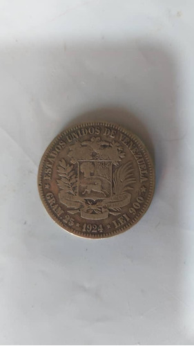 Moneda De Cinco Bolivares (fuertes) De Plata Año 1924