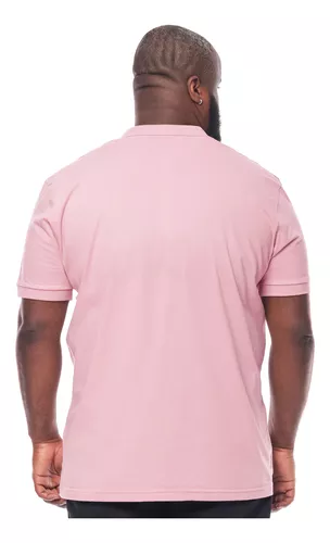 Camisa Polo Plus Size Masculina Lisa com Punho Rosa