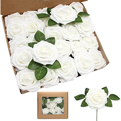 Rosas Artificiales Zammaz 50uds Espuma Aspecto Real Blanco