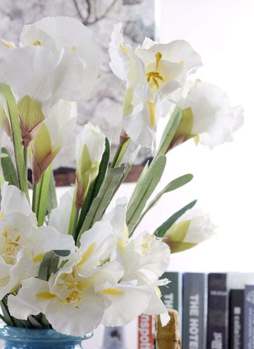 Vara De Iris Flores Artificiales Finas Decoración Paq 3 Pz Color Blanco