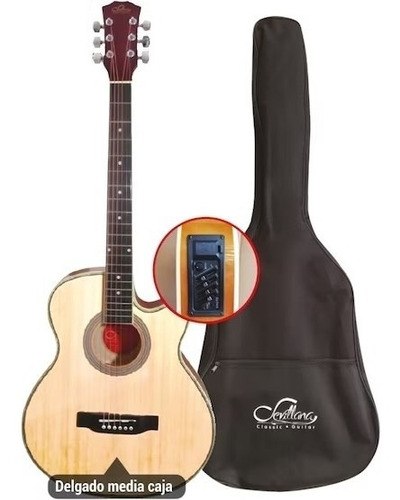 Guitarra Electroacustica Sevillana 40 Slim Con Funda Color Caqui