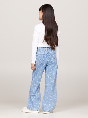 Jeans Azul De Pierna Ancha Con Flores Tommy Hilfiger Niña