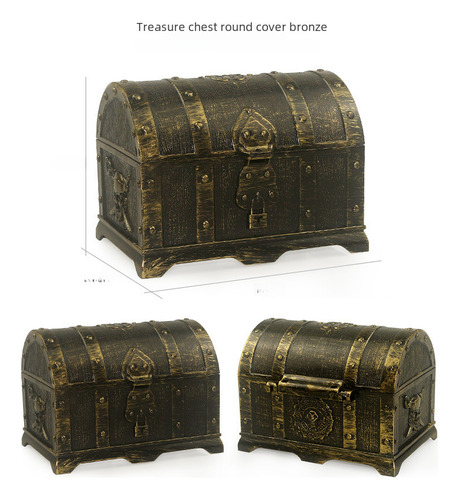 Cofre Redondo De Bronce, 14 X 11 X 10 Cm, Diseño Pirata Chap