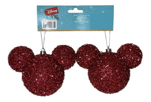 02 Bolas Enfeite Árvore Natal Mickey Rosa Glitter Disney