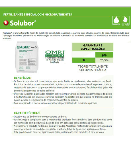 1kg Boro Solubor 20% Foliar Adubo Fertilizante Orgânico