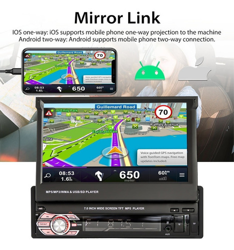 New Radio Estéreo De Coche 1din 7 Bluetooth Auto Retráctil