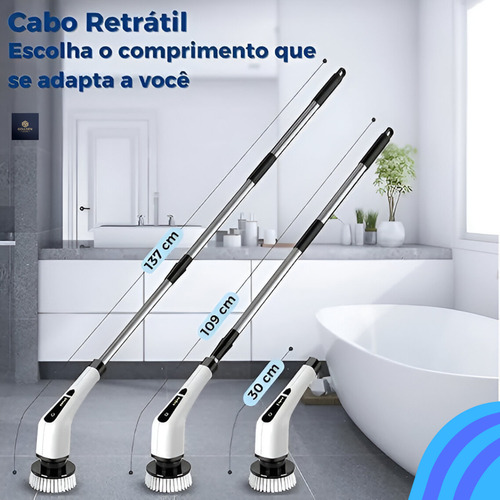 Esfregão De Limpeza Elétrico Mop 9 Em 1 Giratório Geral Recarregável 360 Multiuso Vidro Piso Parede Azulejo Premium Sem Fio Portátil Multifuncional Cabo Ajustável Todos Ambientes Gollden Store Gs