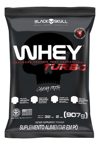 Suplemento Em Pó Black Skull Caveira Preta Whey Proteínas Sabor Morango