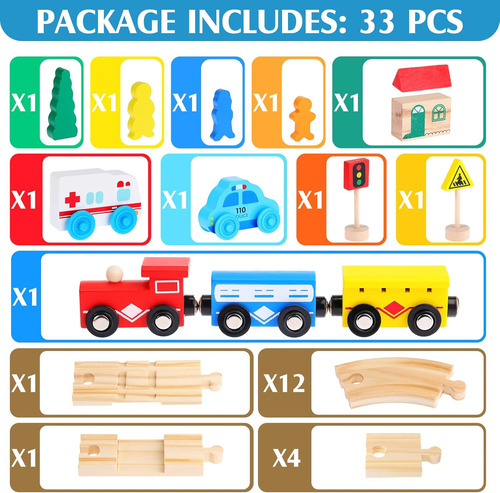 Civaner 33 Piezas De Carriles De Tren De Madera Y Trenes Mag