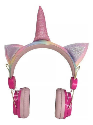 Headphone De Ouvido Sem Fio Infantil Unicórnio Bluetooth P2 Cor Rosa Pink Luz Colorido
