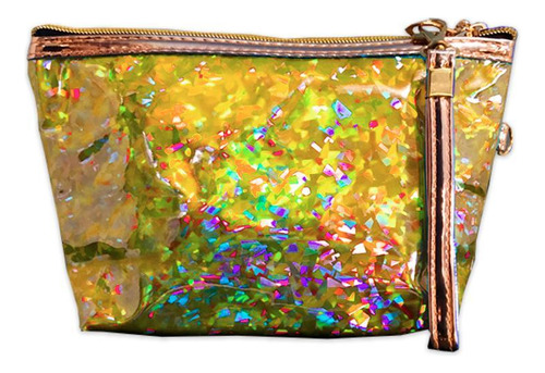 Necessaire Feminina Holográfica Estojo Maquiagem Amarelo