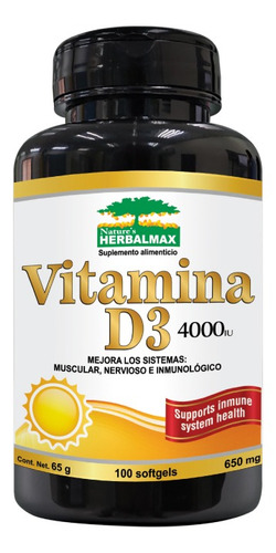 Vitamina D3 650 Mg X 100 Softgels Herbalmax
