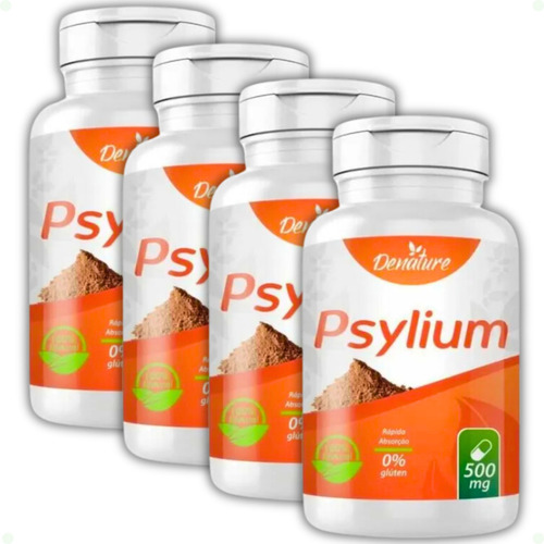 Psyllium Fibras 500mg 100 Cápsulas Natural 100% Puro 4 Potes
