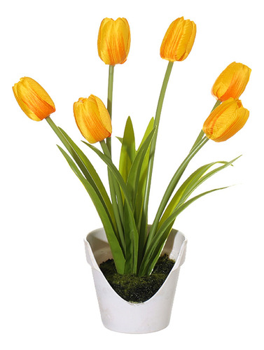 Tulipán Artificial Exquisito 6 Cabezas En Maceta Plantas Par