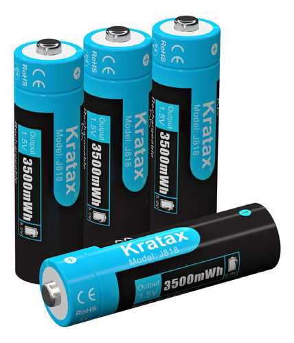 Kratax Baterias De Litio Aa Recargables De 1.5 V, Paquete De