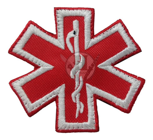 Parche Bordado Cruz Medica Roja Estrella Vida Paramedico