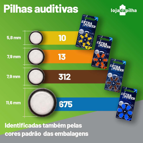 Pilhas 13 Extra Power 10 Cartelas-60 Baterias Ap. Auditivo