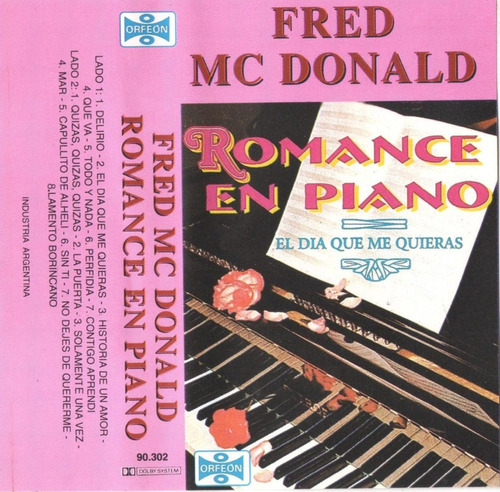 Cassette Fred Mc Donald Romance Piano El Día Que Me Quieras