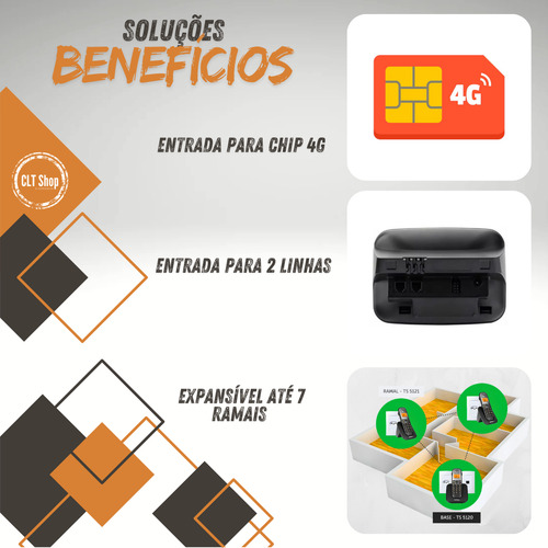 Kit Telefone Ts 5150 Sem Fio 3 Ramal Intelbras Para Chip 4g