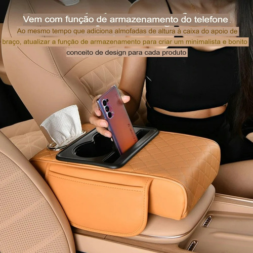 Almofada Apoio De Braço Para Carro Com 2 Porta Copos Console