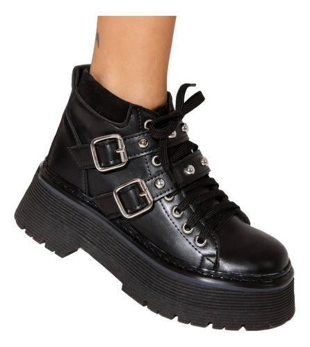 Borcegos Botas High Plataforma Hebillas Tachas Mujer Prince