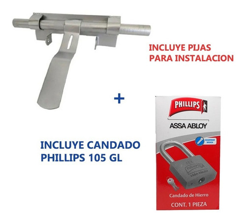 Pasador Galvanizado Mauser 35cm L Y Candado Phillips 105 Gl