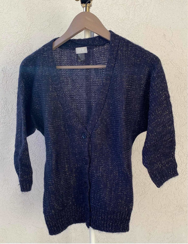 Sweater Cardigan Azul Y Dorado Manga 3/4 H&m Mujer-