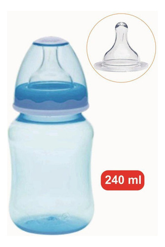Mamadeira Aquarela Big Bico Universal Silicone Azul 240ml Liso