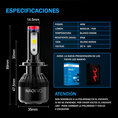 Foco Led K1 H11 8.000lm Chip Led Cob Naoevo