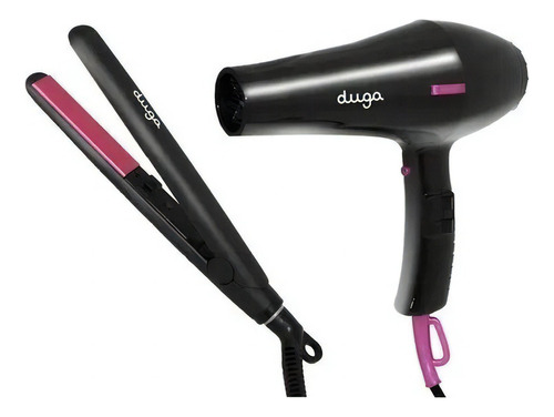 Kit Duga Hair Design Kit: Secador De Pelo + Plancha Mini Color Negro
