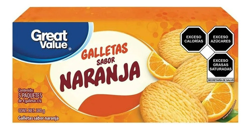 Galletas Great Value Sabor Naranja 5 Paquetes De 4 Pzas C/u