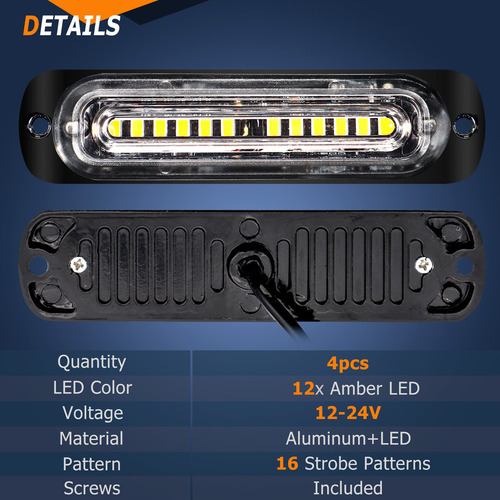 C 4 Luces Led Intermitentes Para Parrilla, 12 Led, Color