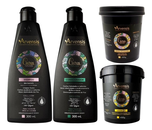 Kit Arvensis Cachos Shampoo Cond Geleia Alta Máscara 2x1