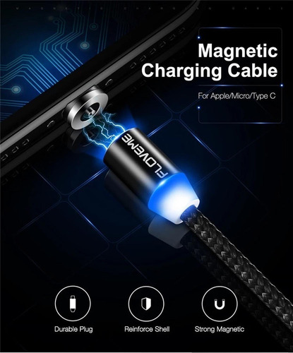 Cargador Magnetico 3 En 1 Micro Usb, Lightning Y Tipo