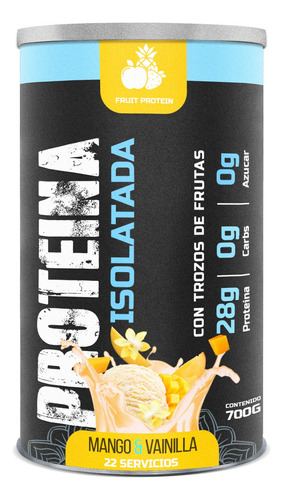 Fruit Protein Proteína Isolate 700g 22 Servicios En Polvo Vainilla Y Mango