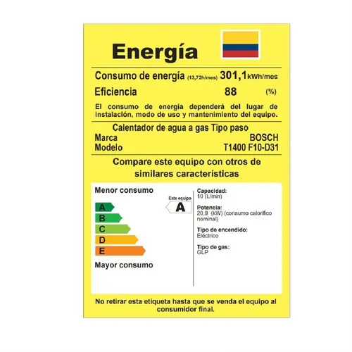 Calentador Bosch 10lt Gas Propano Tiro Forzado Therm 1400f