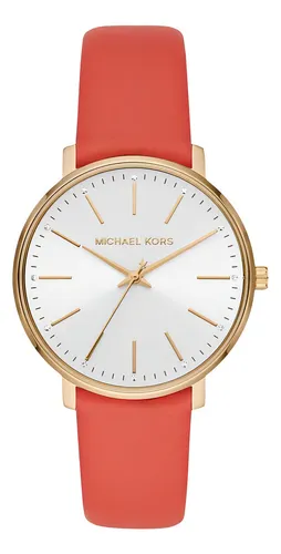 Reloj Michael Kors Pyper Gold para mujer MK2892/0tn, correa de color rojo, color de fondo blanco
