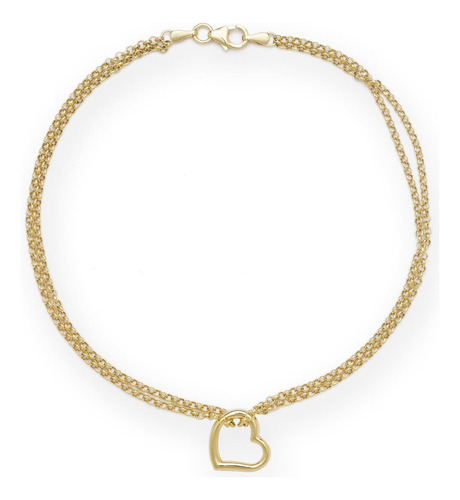 Tobillera De Corazón Abierto De Doble Hebra De Oro Amarillo