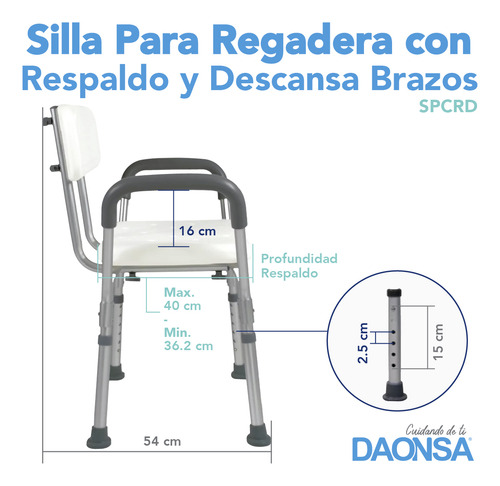 Silla Para Regadera Con Respaldo Y Descansabrazos Daonsa