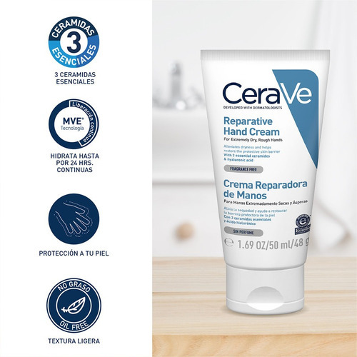 Imagen 6 de 8 de Crema De Manos Cerave 50 Ml Para Manos Secas Y Agrietadas Fragancia Neutro Tipo de envase Pote